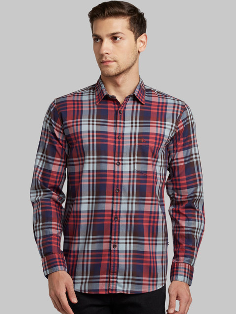 

Parx Men Navy Blue Slim Fit Tartan Checks Opaque Checked Casual Shirt