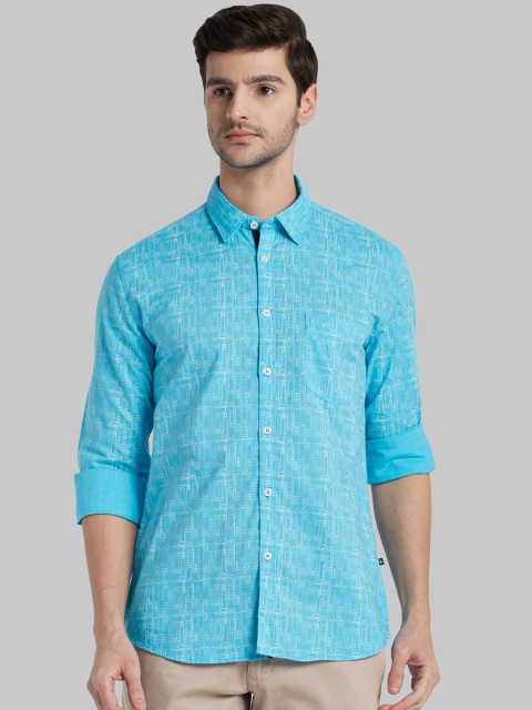 

Parx Men Blue Slim Fit Opaque Printed Casual Shirt