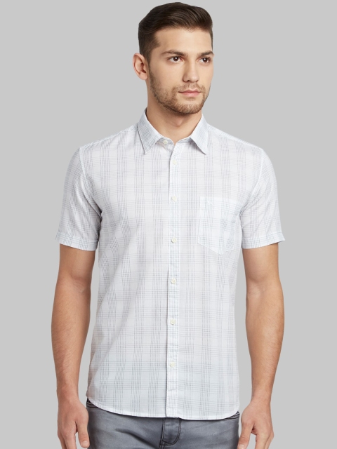 

Parx Men White Slim Fit Opaque Checked Casual Cotton Shirt