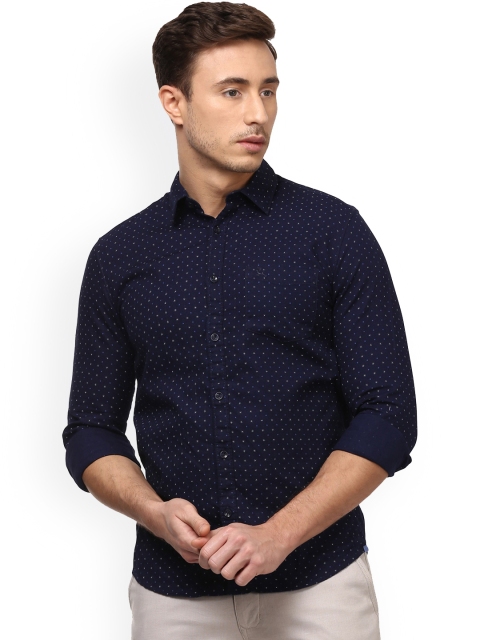 

Parx Men Blue & Black Micro Ditsy Printed Slim Fit Casual Shirt