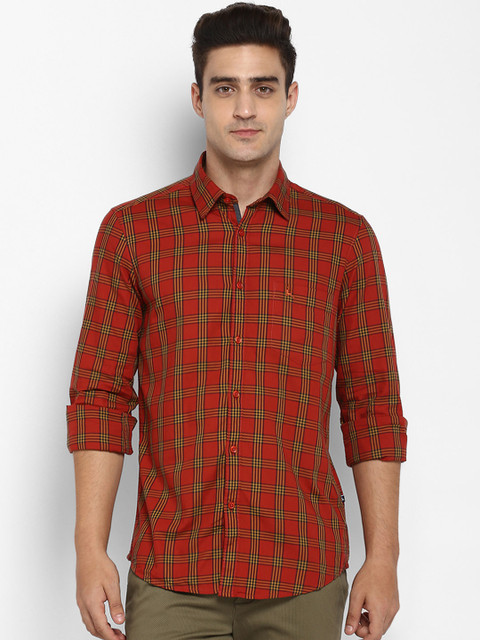

Parx Men Red Slim Fit Opaque Checked Casual Shirt