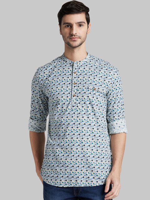 

Parx Men Blue Slim Fit Floral Opaque Printed Casual Cotton Shirt
