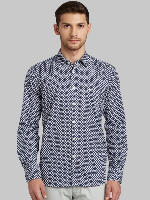 

Parx Men Blue Slim Fit Opaque Printed Casual Shirt