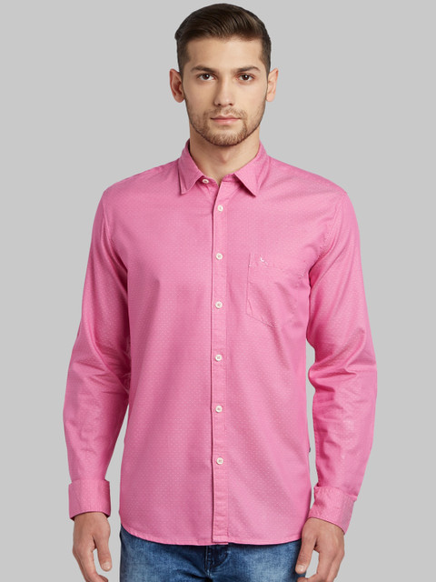 

Parx Men Pink Slim Fit Opaque Printed Casual Shirt