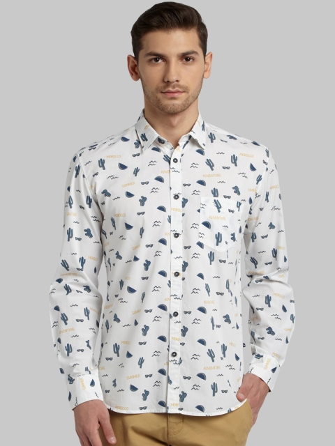 

Parx Men White Slim Fit Printed Casual Cotton Shirt