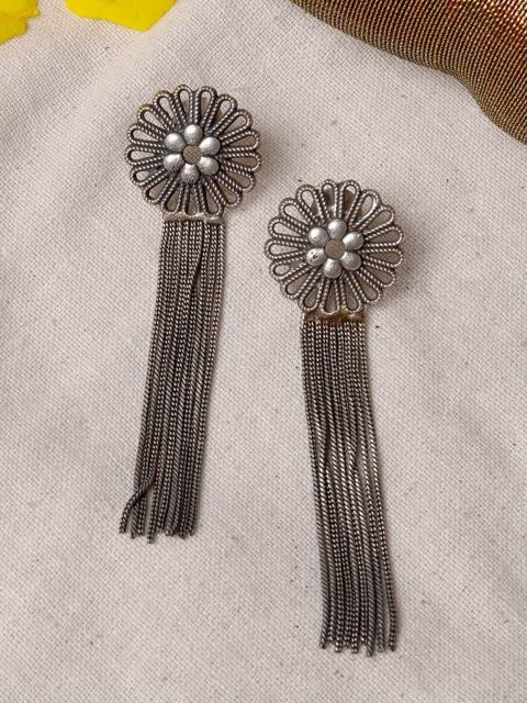 

TEEJH Silver-Toned Floral Drop Earrings