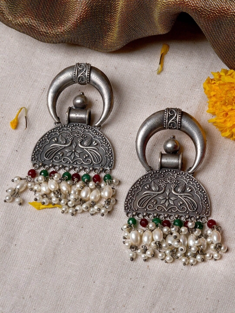 

TEEJH Silver-Plated Contemporary Jhumkas Earrings