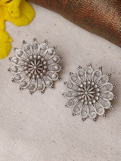 

TEEJH Silver-Toned Contemporary Studs Earrings