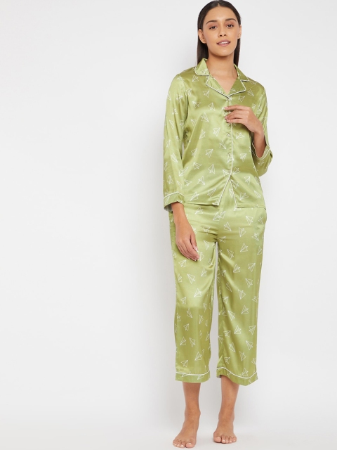 

PANIT Women Lime Green & White Printed Night suit