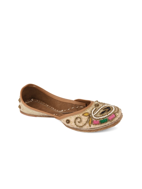 

DESI COLOUR Women Multicoloured Embellished Leather Ethnic Mojaris with Laser Cuts Flats, Multi