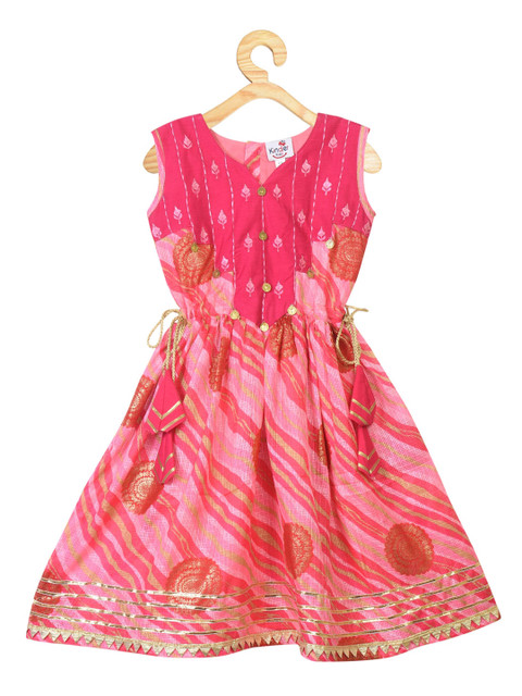 

Kinder Kids Girls Pink Ethnic Motifs Ethnic Midi Dress
