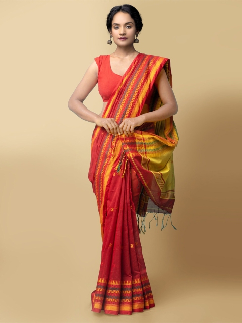 

Unnati Silks Women Red & Yellow Pure Handloom Bengal Linen Sustainable Saree
