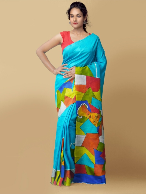 

Unnati Silks Blue & Green Pure Silk Jamdani Saree