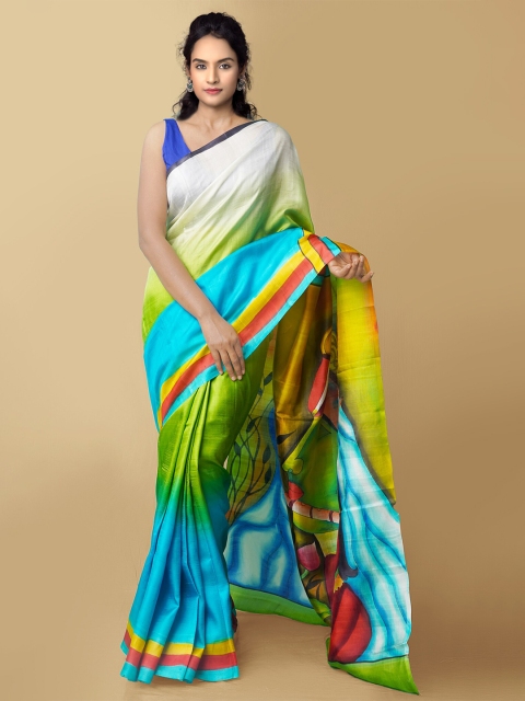 

Unnati Silks Multicoloured Floral Pure Silk Jamdani Saree, Multi