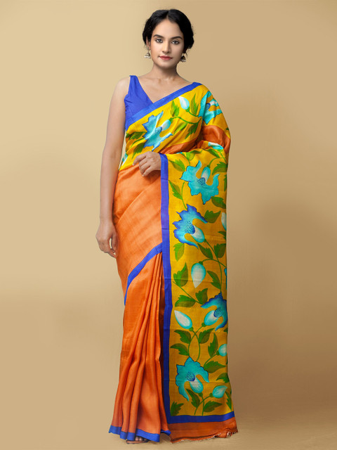 

Unnati Silks Red & Green Floral Pure Silk Jamdani Saree