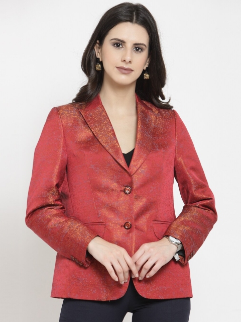 

AUDSTRO Women Red Printed Single Breasted Blazer