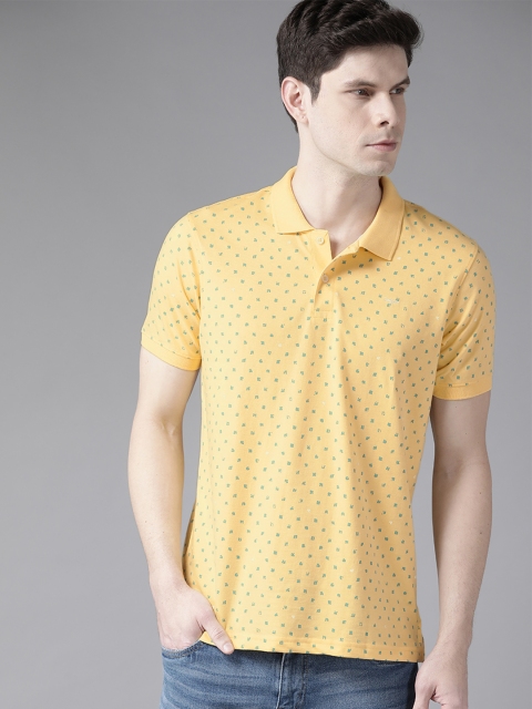 

Park Avenue Men Yellow & Blue Printed Polo Collar Slim Fit T-shirt