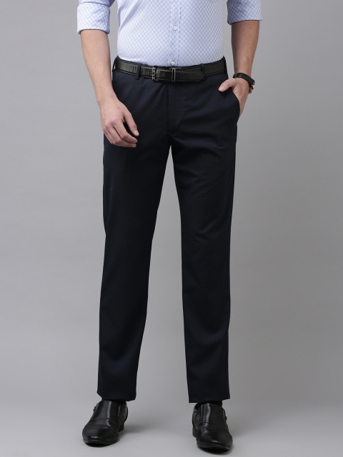 

Park Avenue Men Navy Blue Checked Formal Trousers