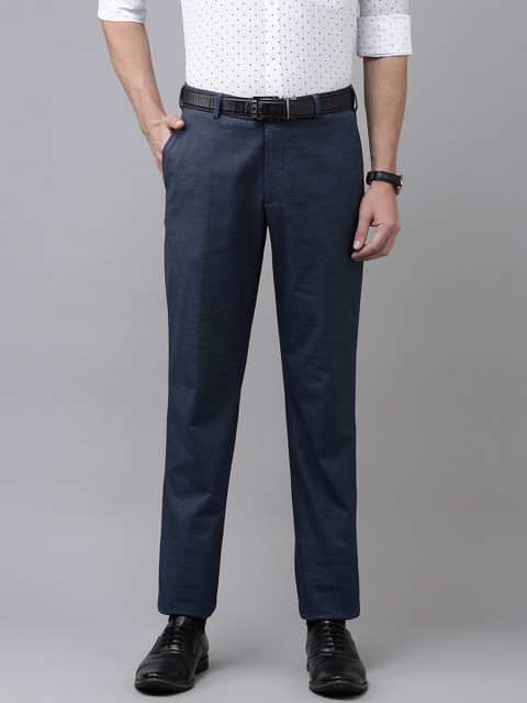 

Park Avenue Men Blue Solid Smart Fit Formal Trousers