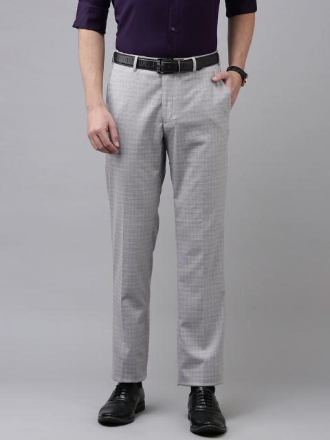 

Park Avenue Men Grey Checked Smart Fit Mid Rise Formal Trousers