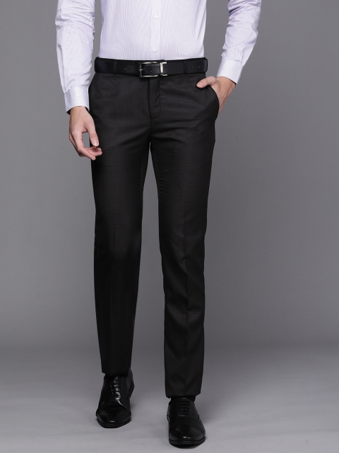 

Raymond Men Black Solid Mid-Rise Slim Fit Formal Trousers