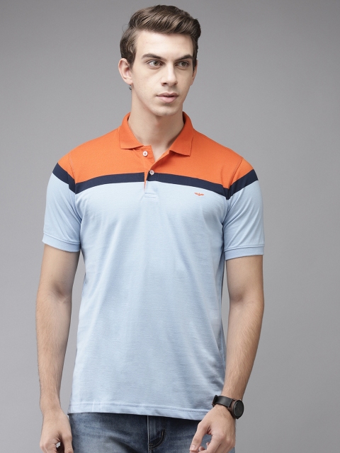 

Park Avenue Men Blue & Orange Colourblocked Polo Collar Slim Fit T-shirt
