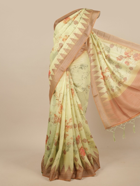 

Pothys Green & Pink Floral Linen Blend Saree