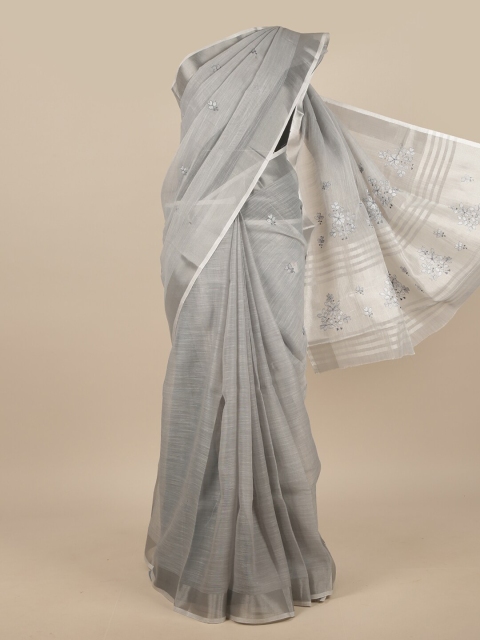 

Pothys Grey & Silver-Toned Embellished Linen Blend Saree