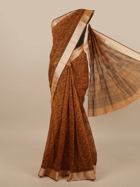 

Pothys Mustard & Brown Ethnic Motifs Chanderi Saree