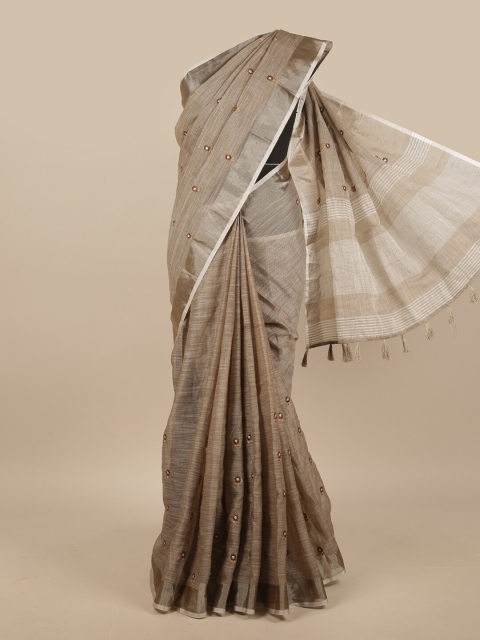 

Pothys Brown & Beige Embellished Linen Blend Saree