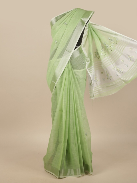 

Pothys Sea Green & Silver-Toned Embroidered Linen Blend Saree