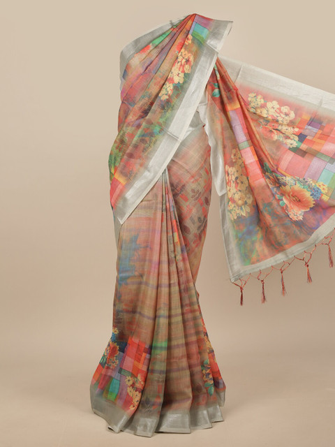 

Pothys Red & Beige Floral Linen Blend Saree