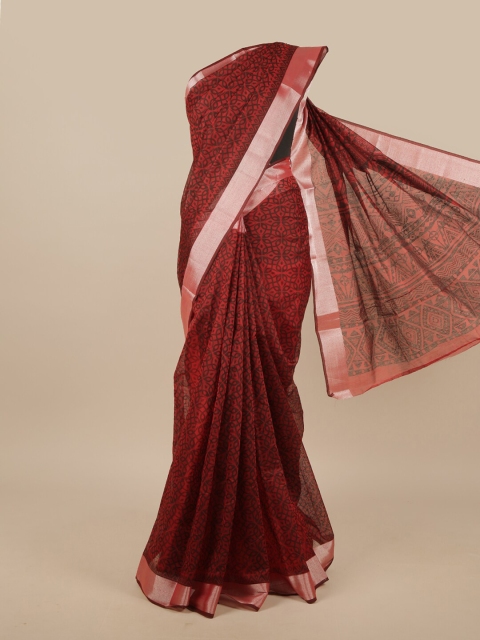 

Pothys Maroon & Black Embroidered Chanderi Saree