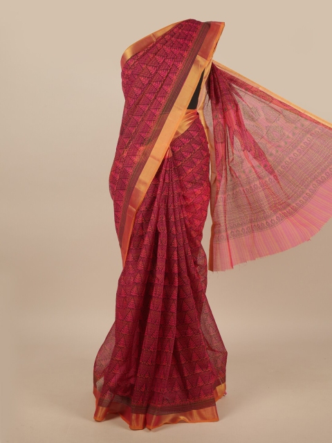 

Pothys Pink & Gold-Toned Printed Chanderi Saree