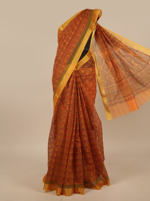

Pothys Orange & Gold-Toned Floral Chanderi Saree