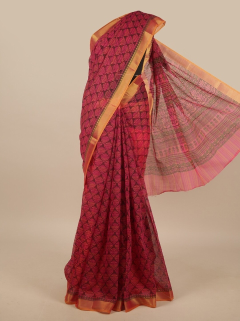 

Pothys Pink & Brown Floral Chanderi Saree
