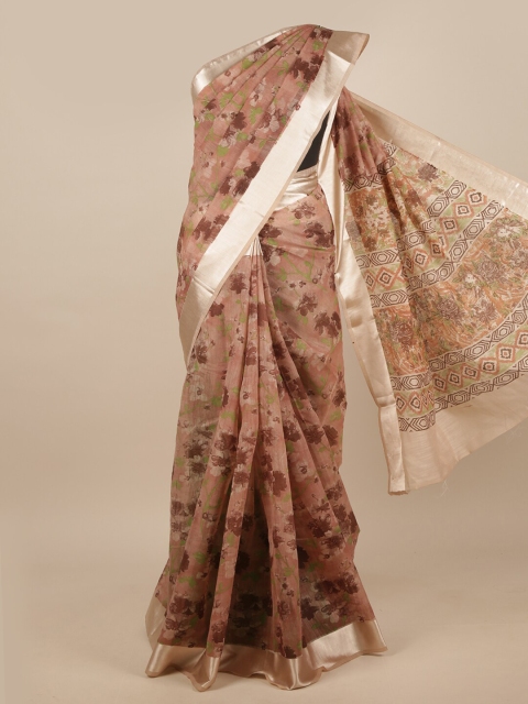 

Pothys Brown & Silver-Toned Floral Chanderi Saree