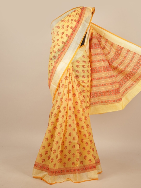 

Pothys Yellow & Red Floral Chanderi Saree