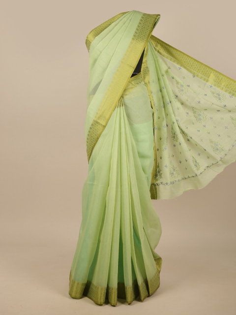 

Pothys Green & Gold-Toned Embroidered Chanderi Saree