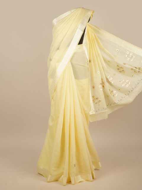 

Pothys Yellow Embroidered Chanderi Saree