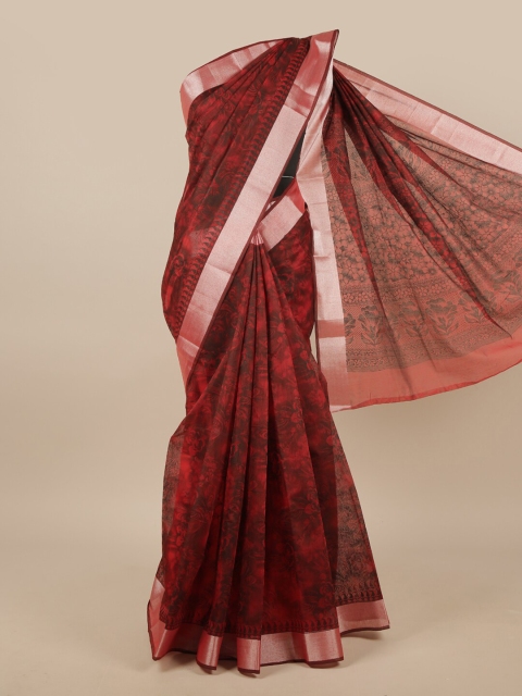 

Pothys Maroon & Black Floral Chanderi Saree
