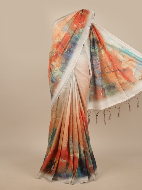 

Pothys Red & Teal Blue Linen Blend Saree