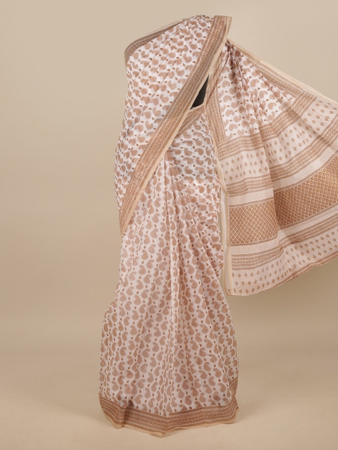 

Pothys White & Brown Ethnic Motifs Chanderi Saree