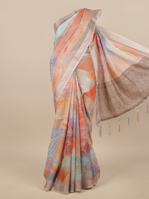 

Pothys Orange & Blue Linen Blend Saree