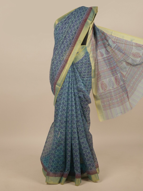 

Pothys Blue & Red Floral Chanderi Saree