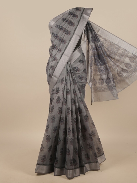

Pothys Grey & Silver-Toned Printed Zari Chanderi Saree