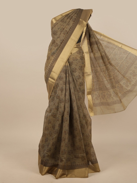 

Pothys Brown & Gold-Toned Ethnic Motifs Chanderi Saree