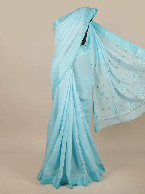 

Pothys Blue Embroidered Chanderi Saree