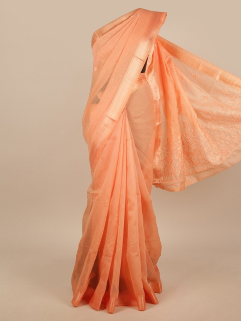 

Pothys Orange & Gold-Toned Embroidered Chanderi Saree
