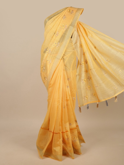 

Pothys Yellow Embroidered Chanderi Saree